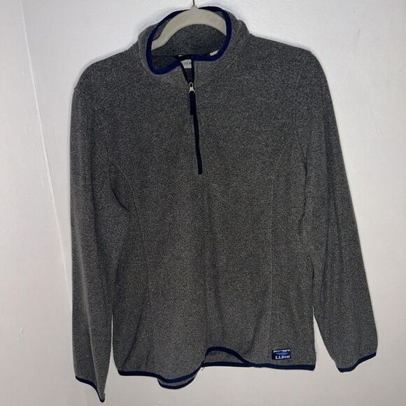 LL Bean 1/4 Zip Lightweight Fleece Pullover Sweater Logo Gray Size L Women's - Picture 1 of 6